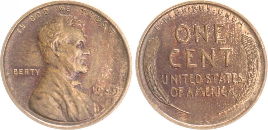 USA 1 Cent 1909 Lincoln Wheat vz EF