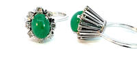 585 Gold Ring mit Diamanten und Smaragd (Cabochon schliff)Weißgold, Ringgröße 53 -