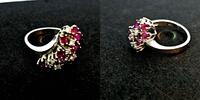 585 Weißgold Ring mit Diamanten und Rubinen, Ringgröße 55-56 -