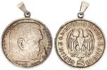 Deutschland / 3.Reich patriotischer Anhänger Paul von Hindenburg 5 Mark mit Henkel -
