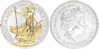 England 2 Pounds Britannia, 1 Unze Silber, mit Goldauflage, teilvergoldet -