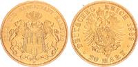 Kaiserreich Hamburg 20 Mark Gold 1889 J seltenes Jahr AU