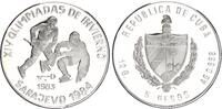 Kuba 5 Pesos Silber XIV. Olympische Winterspiele, Sarajevo 1984 - Eishockey Auflage 5.000!!! -