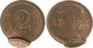 Deutschland / Weimar 2 Pfennig Fehlprägung Weimar 2 Pfennig 1924 A Fehlprägung Wertseite Doppelschlag -