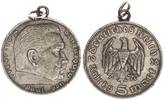 3.Reich patriotischer Anhänger Paul von Hindenburg 5 Mark mit Henkel -