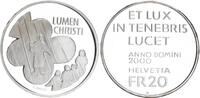 Schweiz 20 Franken Silber Lumen Christi - 2000 Jahre Christentum Auflage 8.111 -