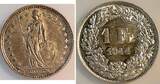 1 Franken Schweiz 1944 B vorzüglich/stempelglanz UNC-