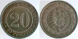 Deutschland  20 Pfennig 1887 G stempelglanz fein Archiv Franquinet BU fein