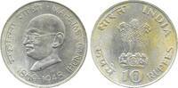 Indien 10 Rupees 10 Rupien Indien 1948 Prfr/stgl, Silber, KM 185, Gandhi -