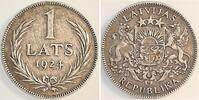 Lettland 1 Lats 1 Lats Lettland Latvija 1924 Silber ss/vz -