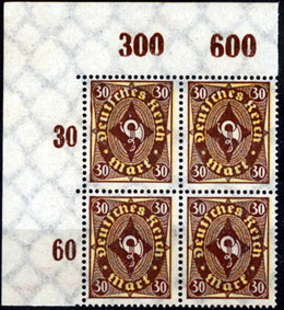 4 mal 30 Mark 1922 Deutsches Reich Mi. Nr. 208 POR Freimarken Posthorn postfrisch