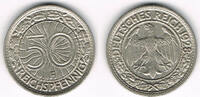 Weimarer Republik 50 Pfennig Weimar, 50 Reichspfennig 1928 F, Beispielbild! -