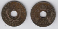 Britisch-Ostafrika 5 Cents british east africa, 5 Cents 1934, george V., lion, like scan -
