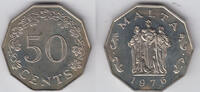 Malta 50 Cents Malta, Kursmünze, 50 Cents 1976, Schiff, siehe Scan -