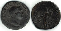 Römische Kaiserzeit - Vespasianus AE-As As des Vespasianus, Rv.: l. stehende Fides m. Opferschale + Füllhorn, siehe Foto -