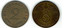 Drittes Reich 2 Pfennig 3. Reich, 1936 F, Kursmünze 2 Pfennig, Jaeger Nr. 362, Erhaltung siehe Scan -