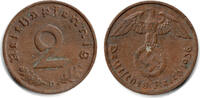 Drittes Reich 2 Pfennig 3. Reich, 1936 D, Kursmünze 2 Pfennig, Jaeger Nr. 362 -