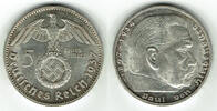 Drittes Reich 5 Reichsmark Drittes Reich, 5 Reichsmark 1937 G, Hindenburg mit HK, 13,89 g 900er Silber! -