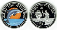 Palau Inseln 5 Dollars Republic of Palau, silver coin "Marine-Life Protection- dolphin", multicoloured -