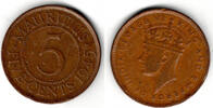 Mauritius 5 Cents Mauritius, 5 Cents 1945, george VI. -