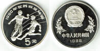 China 5 Yuan China, Silbermünze Fussball-WM 1990, 2 Spieler, siehe Scan! -