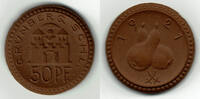 Notmünzen / Notgeld Grünberg (Schlesien) 50 Pfennig Grünberg in Schlesien, 50 Pfennig Porzellangeld, Erhaltung siehe Scan! -