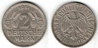 BRD 2 Mark 2 DM 1951 G, Weinblatt und Weintraube! -