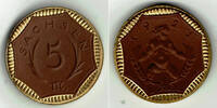 Notmünzen Freistaat Sachsen 5 Mark Freistaat Sachsen, 5 Mark (Böttger-Steinzeug) mit Golddekor am Rand, siehe Scan! -