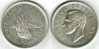 Südafrika 5 Shilling south africa, 5 shilling silver coin, sailship/cape town, george VI. -