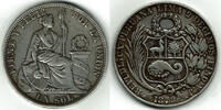 Peru 1 Sol peru 1 Sol silver "Seated Liberty flanked by shield + column" -