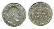 Großbritannien 6 Pence great britain silver coin, edward VII., 6 Pence (Sixpence) -