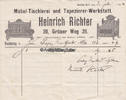 Berlin Rechnung / Möbel-Tischlerei und Tapezierer-Werkstatt. Heinrich Richter -