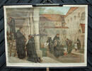 Deutsches Reich Schulwandkarte / Rollbild Karte / Lehrtafel / Geschichte / Im Klosterhofe (X.Jh) -