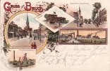 Bruch/Recklinghausen Litho/Gruss aus Bruch./Chausseestr. u Evang. Kirche./Bahnhof./Marienstrasse... -