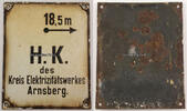 Arnsberg Emailleschild / H. K. des Kreis Elektrizitätswerkes Arnsberg. 18,5 m - -