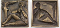 Bundesrepublik Deutschland Bronzeplakette / Bronzerelief / Egino G. Weinert / Sitzender Flötenspieler ... -