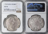 Russia 1724 Petr I Seaman Type Silver Rouble NGC AU-55