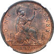 Great Britain 1870 Victoria Bronze Penny NGC MS-63 Red & Brown SCARCE DATE !!
