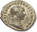 ROMAN EMPIRE AR silver denarius circa 107 A.D. Trajanus, Rome mint - rare bust variety with full drapery - VF+ / EF-attractive light gold irridescent toning,
