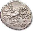 ROMAN REPUBLIC AR silver denarius 101 B.C. L. Sentius C.f., Rome mint - control letter M on reverse - VF+ / EF-scrape on obverse