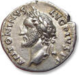 ROMAN EMPIRE AR silver denarius circa 139 A.D. Antoninus Pius, Rome mint - very rare left facing bust - VF+ / EF-attractive light steelgrey toning with hi