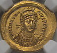 ROMAN EMPIRE AV gold solidus circa 408-420 A.D. Theodosius II, Constantinople mint - CONCORDIA AVGG Δ - nearly as minted NGC Ch AU 5 / 5 3 / 5 edge bends-almost as minted