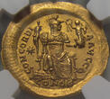ROMAN EMPIRE AV gold solidus circa 408-420 A.D. Theodosius II, Constantinople mint - CONCORDIA AVGG Δ - nearly as minted NGC Ch AU 5 / 5 3 / 5 edge bends-almost as minted