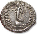 ROMAN EMPIRE AR silver denarius circa 179-180 A.D. Marcus Aurelius, Rome mint - TR P XXXIIII IMP X COS III P P, Victory on globe - VF+ / EF-steelgrey toning with hints of gold irrid