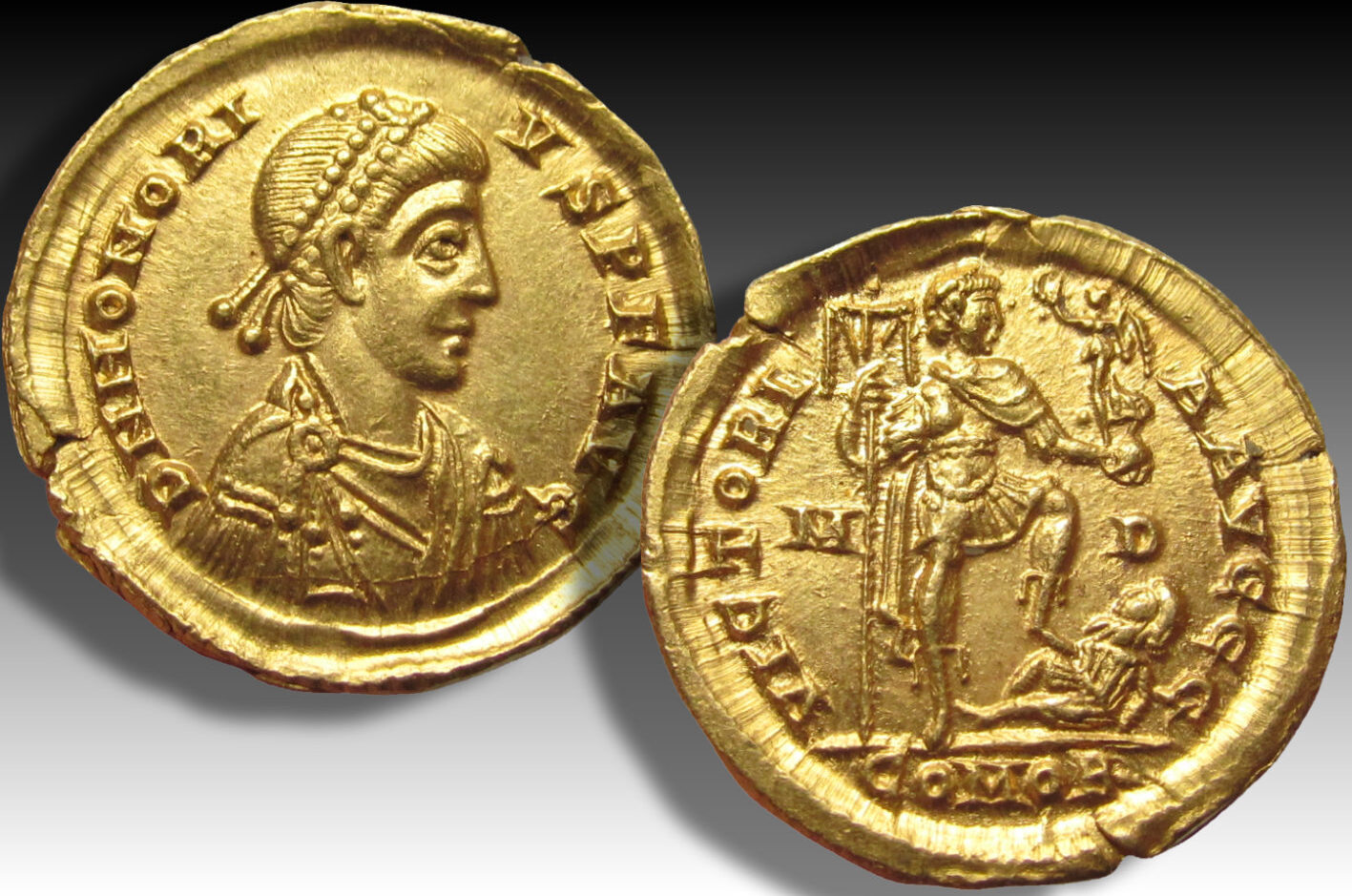 ROMAN EMPIRE AV gold solidus circa 394 395 A.D. Honorius