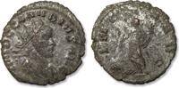 ROMAN EMPIRE AE/BI silvered antoninianus Claudius II Gothicus, Rome mint - ANNONA AVG, Annona with foot on galley prow - -