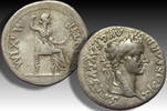 ROMAN EMPIRE AR silver denarius Tiberius, Lugdunum (Lyon mint) - famous tribute penny type - -