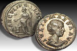 ROMAN EMPIRE AR silver denarius Julia Maesa, Rome mint - superb coin, gold toning, rare in this high quality -