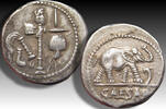 ROMAN REPUBLIC Julius Caesar, mobile military mint moving with Caesar in Gaul or Italy AR silver denarius circa 49-48 B.C. VF+/EF- light steelgrey to