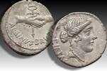 ROMAN REPUBLIC AR silver denarius Decimus Postumius Albinus Bruti f., Rome mint -